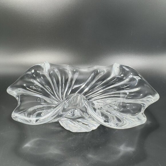 Vintage 1980s Venetian Clear Glass Dish Bowl Centerpiece Made In Italy Decor VTG - Picture 14 of 15